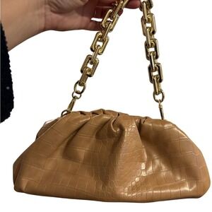 INC International Concepts Croc-Embossed Chunky Chain Pouch Bag -‎ Tan